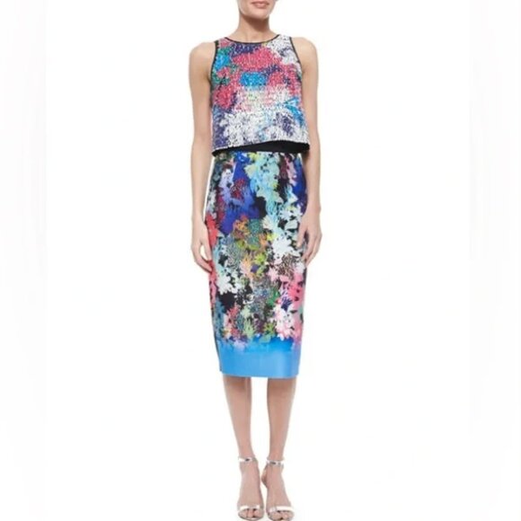 MILLY multi color floral print midi pencil skirt - Picture 8 of 9